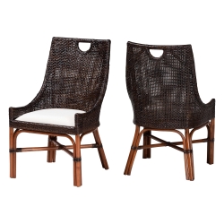 bali & pari Petra Natural Rattan 2-Piece Dining Chair Set - Handwoven Wicker Accent Chair with Wingback Profile and Cutout Handle, Espresso